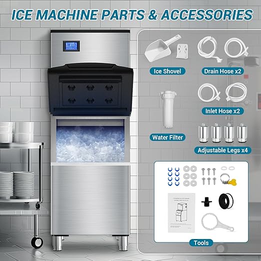 Commercial Ice Maker Machine - 500LBS/24H High Production, 350LBS Large Storage Bin, 156 Ice Cubes in 6-15 Mins | Stainless Steel Industrial Ice Maker for Restaurant, Bar, Cafe, Hotel, Event Venue