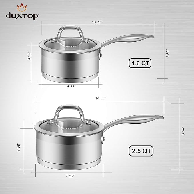 Duxtop Professional Stainless Steel Sauce Pan with Lid, Kitchen Cookware, Induction Pot with Impact-bonded Base Technology, 2.5 Quart