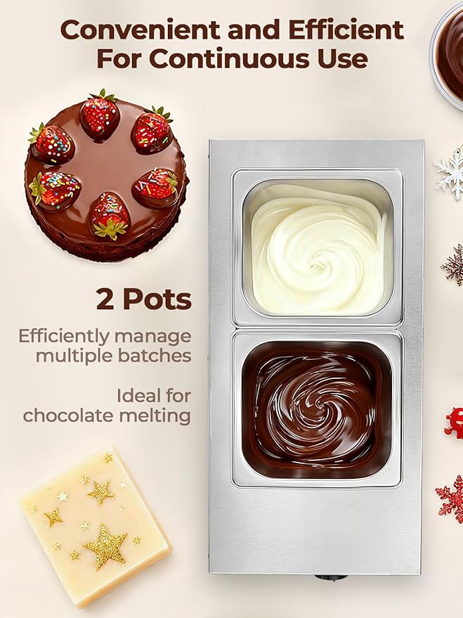 Chocolate Tempering Machine, 9LBS Chocolate Melting Pot, 86~185℉ Chocolate Warmer, 1000w Commercial Chocolate Melting Machine, Stainless Steel Electric Commercial Food Warmer For Milk Coffee Cheese