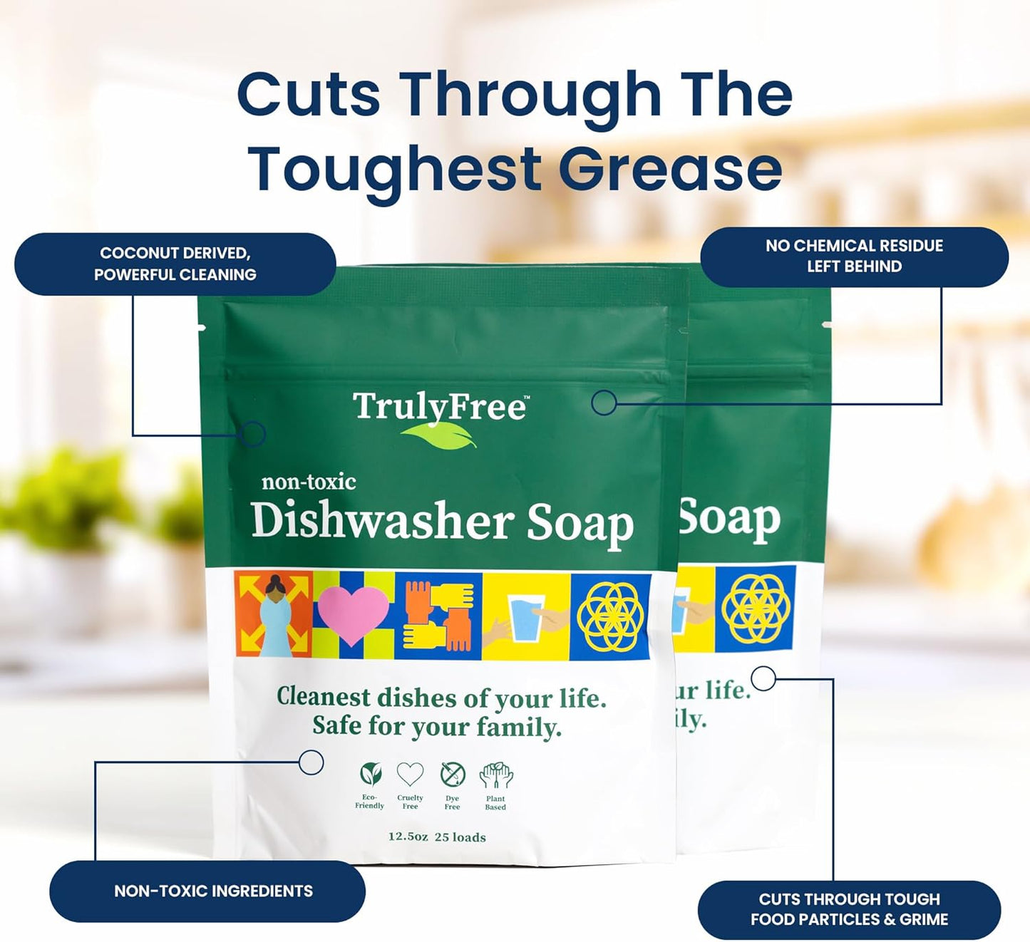 Automatic Dishwasher Detergent Powder - Concentrated Dishwashing Detergent, Dish Soap, Hard Water Stain Remover, Kitchen Cleaning Supplies, No Harmful Ingredients - 12.5 oz (Pack of 3)