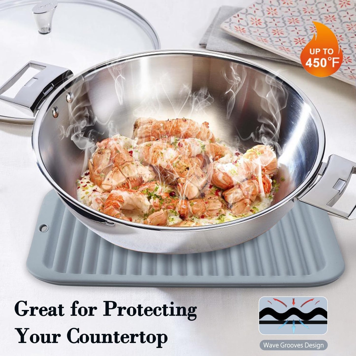 4 PCS Silicone Trivet for Hot Dishes, Hot Pads Trivets Mat for Hot Pots and Pans, Heat Resistant Silicone Hot-Mats, Pot Holders Jar Opener Tables-Mats for Countertop Drying Mat (Grey)