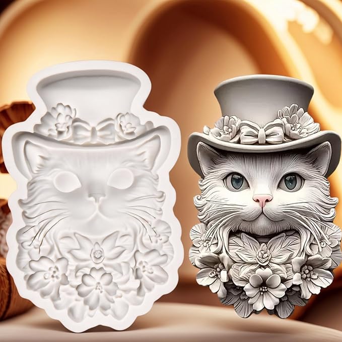 (Four-piece set) Cat with a hat, sitting elephant, sausage dog, DIY silicone mold, cake chocolate mold, wedding cake decoration tool, soft cake