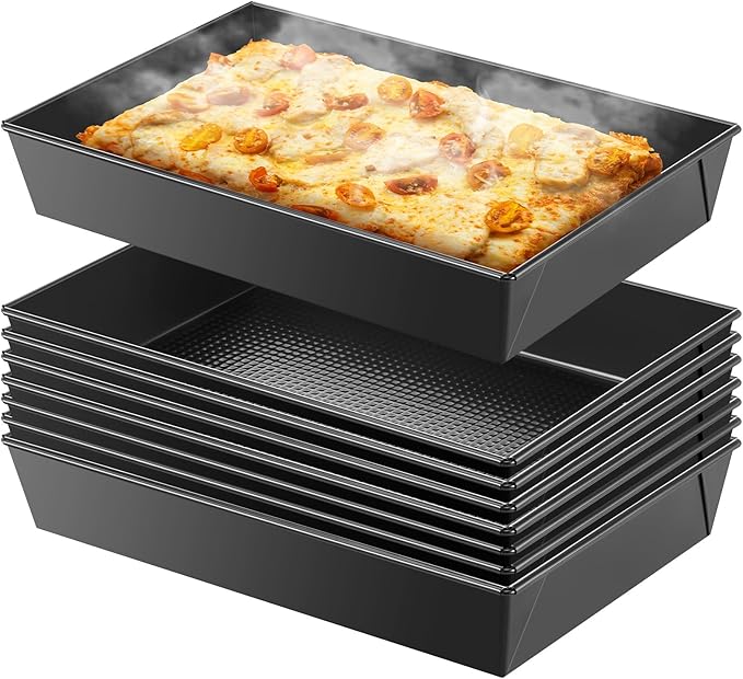 8 Pcs Detroit Style Pizza Pan 10 x 14 x 2.36 Inch Hard Rectangular Deep Pizza Pans Non Stick Sicilian Style Pan Dish Pre Seasoned Bakeware Kitchenware