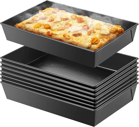 8 Pcs Detroit Style Pizza Pan 10 x 14 x 2.36 Inch Hard Rectangular Deep Pizza Pans Non Stick Sicilian Style Pan Dish Pre Seasoned Bakeware Kitchenware