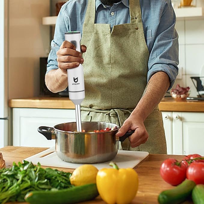 Cordless Hand Blender, UTALENT Variable Speed Immersion Blender handheld Rechargeable, with USB-C Charging Cable, Egg Whisk, for Smoothies, Milkshakes, Hummus and Soups – White