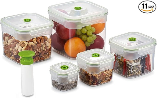 11 piece Vacuum Seal Food Storage Containers with Vacuum Pump, Airtight and Leak Proof, Vacuum Sealed Food Storage Containers, Meal Prep Containers, Keep Food Fresh up to 5 X Longer