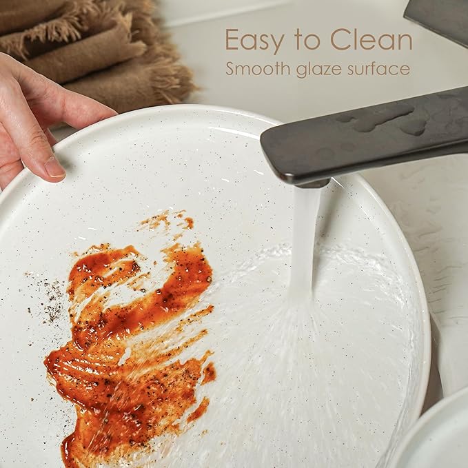 24 Pieces Farmhouse Stoneware Dinnerware Set for 8, Speckled Ceramic Plates and Bowls Set, Matte Terracotta Underside Ceramic Dish Set Scratch Resistant Microwave Dishwasher Safe (Autumn Melody)