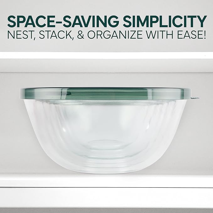 COOK WITH COLOR 12 Pc Glass Mixing Bowl Set with Lids – Borosilicate Glass Nesting Bowls for Cooking, Baking and Meal Prep, Sage