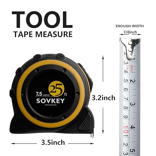 25ft(7.5-Meters) Tape Measure, Self-Lock, Dual Scale,Easy Read Measuring Tape