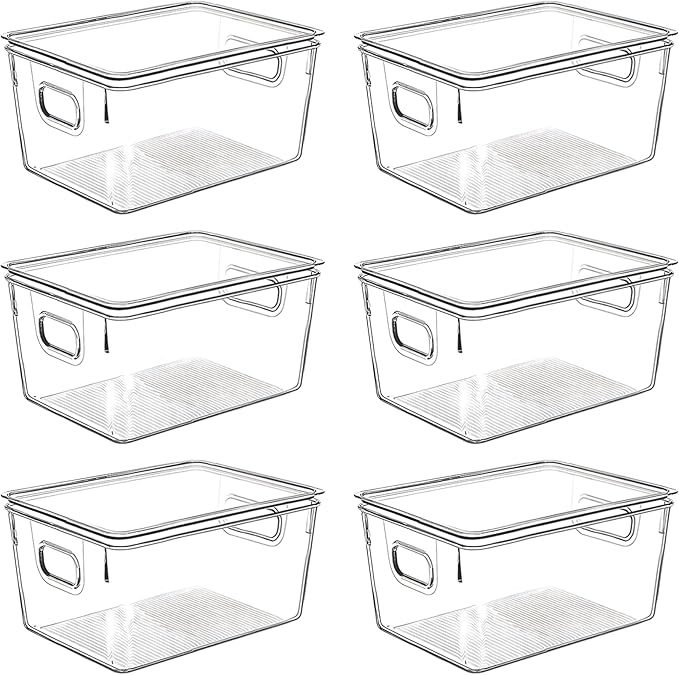 Clear Plastic Storage Bins with Lids, Perfect for Kitchen Organization or Pantry Organization and Storage, Stackable Fridge Organizer Bins, Storage Containers for Organizing, Cabinet Organizers
