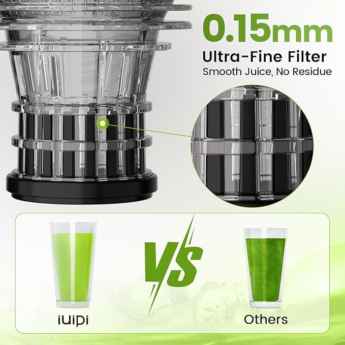 Cold Press Juicer Machines, 5.3" Large Feed Chute Slow Masticating Juicer, 99% Juice Yield, Ultra Quiet, Easy Clean, BPA Free – Ideal Self-Feeding Juicer for Whole Fruits & Vegetables (Black)