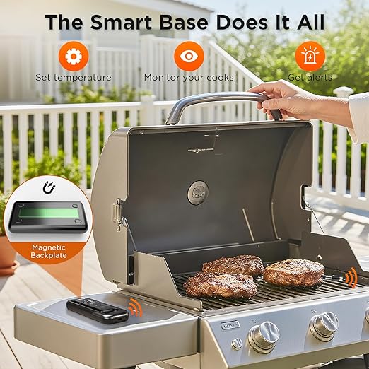 Bluetooth Meat Thermometer with Smart APP, 800FT Wireless Range & LCD Base, Rechargeable Probe, Digital Food Thermometer for BBQ, Grill, Chefs, Air Fryer, Gifts for Men Dad