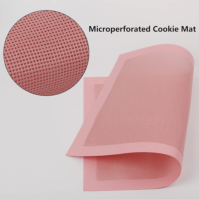 AMYONE Perforated Baking Mats, 2 PCS Pink Eclair Silicone Mat for Half Sheet, Non-Stick Reusable Oven Liners for Making Bread/Pizza/Pastry/Cookie 11 5/8" x 16 1/2", Sakura Pink