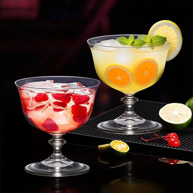KAMMAK Cocktail Glasses Set of 2, 10oz Crystal Dessert Glass with Short Stem, Classic Glassware for Ice Cream, Mixed Drinks, Modern Bar Drinkware for Party, Beach, Anniversary