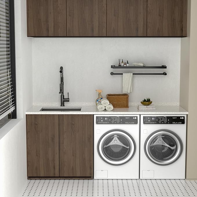 Lordear 24 Black Laundry Sink Stainless Steel - 24" x 19" x 13" Undermount Sink Single Bowl 16 Gauge Stainless Steel Deep Laundry Room Utility Sinks Handmade Under Counter Kitchen Basin,Gunmetal Black