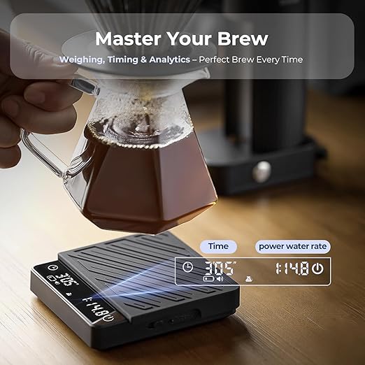 IKAPE Espresso Coffee Scale with Timer, 2kg/0.1g High Precision Digital Scale, 4 Modes (Espresso/Pour Over Brew Ratio), LED Display, Auto-Tare, for Kitchen, Cooking, Espresso, Pour Over Coffee