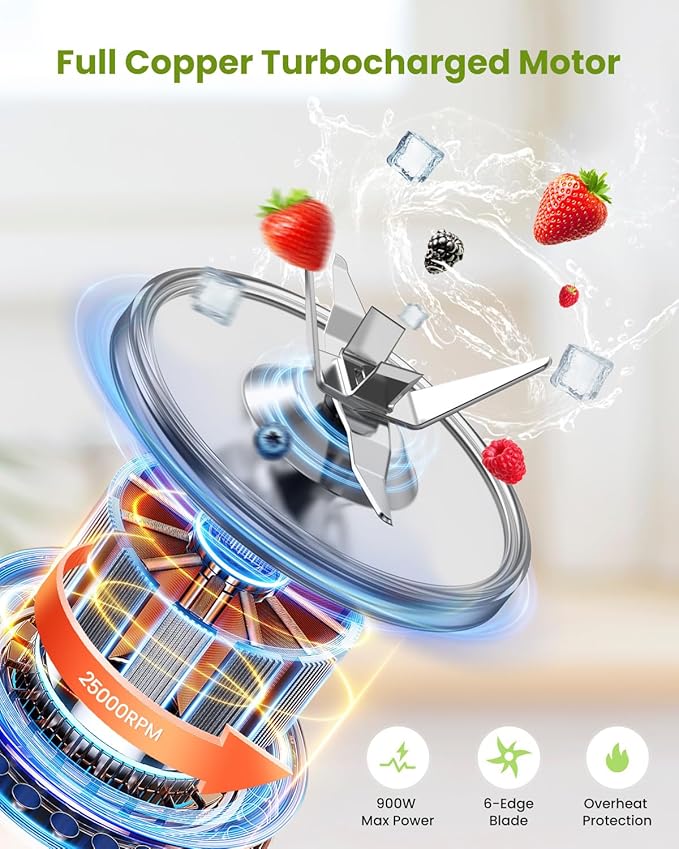 Blenders for Smoothie, 900W Personal Blender for Shakes and Smoothies with 2 * 22oz BPA Free Portable Cups, Small Juicer for Protein Shake, Baby Food, Frozen Drink