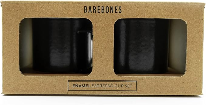 Barebones 5-Ounce Enamel Espresso Cup Set of 2 - Small Coffee Mug and Tea Cup - Stainless Steel Rim Camping Mug for Indoor and Outdoor Use (Charcoal)