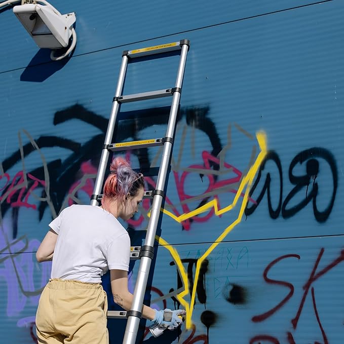 12.5FT Telescoping Ladder- Multi-Purpose Aluminum Extension Ladder Adjustable Compact Ladder for Household, RV, Outdoor, 330lbs Max Capacity…