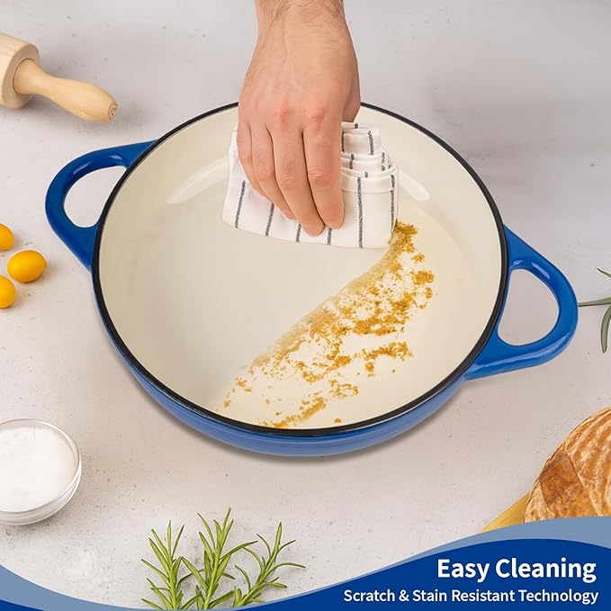 Dutch Oven for Bread Baking, 5.4 Quart Dutch Enameled Cast Iron Bread Oven, Dutch Oven for Sourdough Bread Baking, Oven Safe up to 500° F, 25 cm Blue