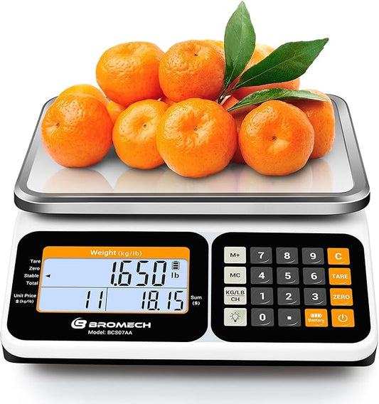 Commercial Kitchen Scale 66LB/30KG, Dual Upgrade LCD Display, Digital Price Computing, 5g Precision, Stainless Steel Pan for Produce, Meat, Food, Ideal for Farmers Market, Deli, Retail Outlets