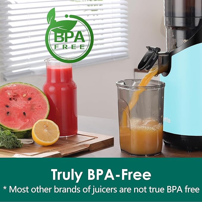 Cold Press Juicer Machines, Slow Masticating Juicer with 5.3" Extra Large Feed Chute Fit Whole Fruits & Vegetables, Self Feeding Effortless for Batch Juicing, BPA Free 250W (Blue, 1.8L)