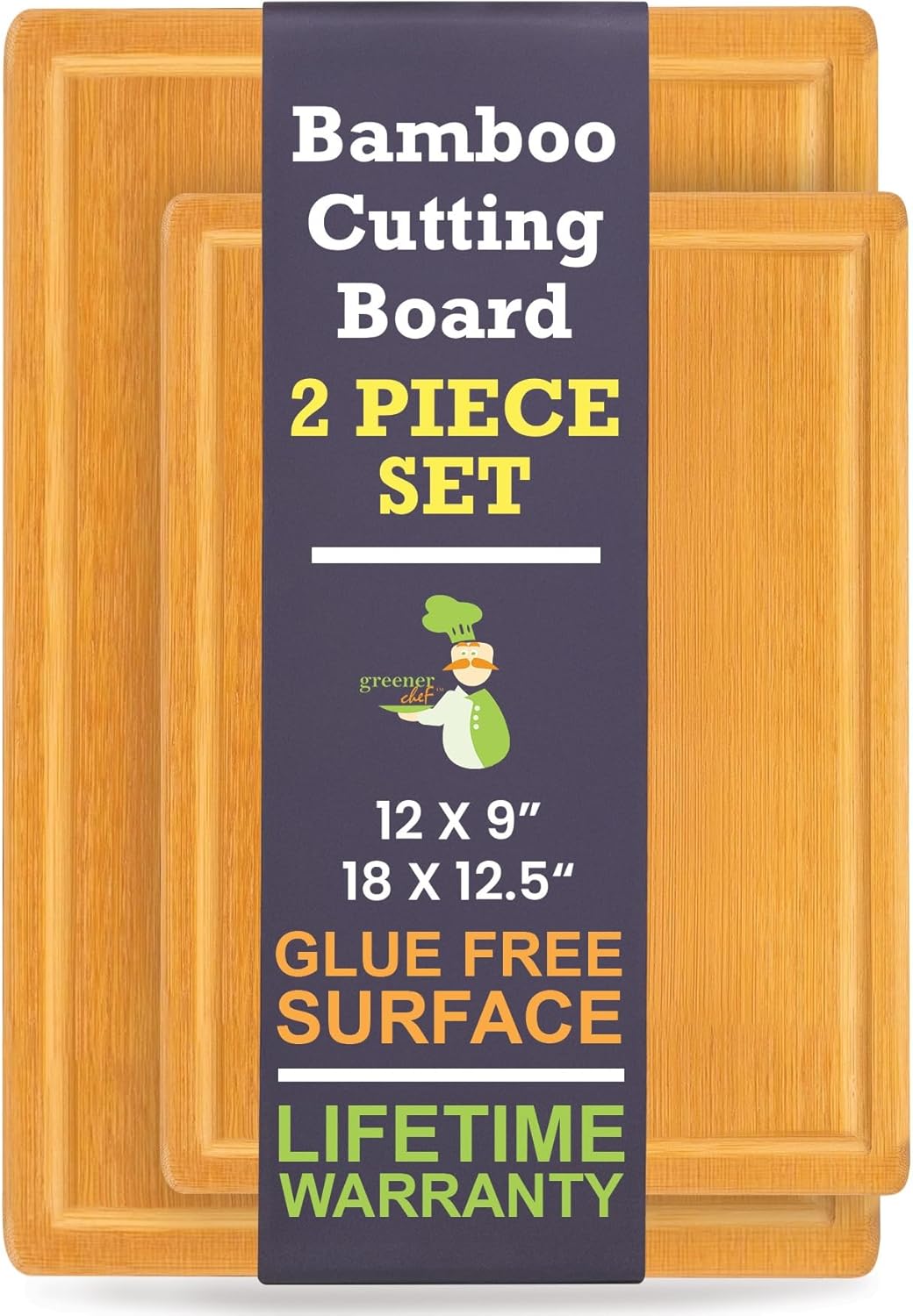 Extra Large Bamboo Cutting Board Set of 2 – Wood Cutting Boards for Kitchen with Glue-Free Surface™ & Juice Groove – Non-Toxic Wooden Chopping Boards, FSC-Certified, Durable Carving Boards - Rectangle