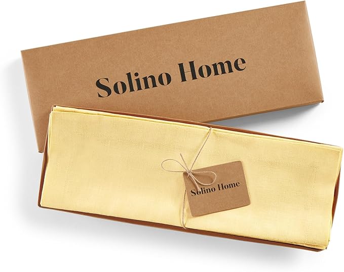 Solino Home Linen Placemats Set of 4 - Golden Straw Placemats 14 x 19 Inch - 100% Pure Linen Table Place Mats for Fall, Autumn, Thanksgiving - Fete