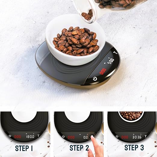 Mini Coffee Scale with Timer - Digital Espresso Scale 2kg/0.1g Accuracy Pour Over Coffee Rechargeable Down to 0.1g High Precision for Kitchen Food Weighing Measuring Baking Brown