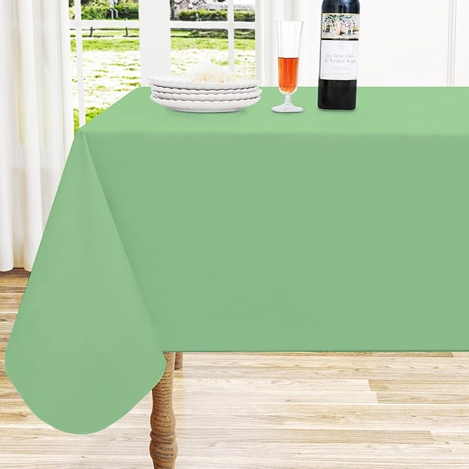 homing Rectangle Vinyl Tablecloth, Waterproof Spillproof Plastic Flannel Backed Table Cloth, Wipe Clean Table Cover for Dining, Buffet Parties and Camping (Sage Green, 60" x 84")