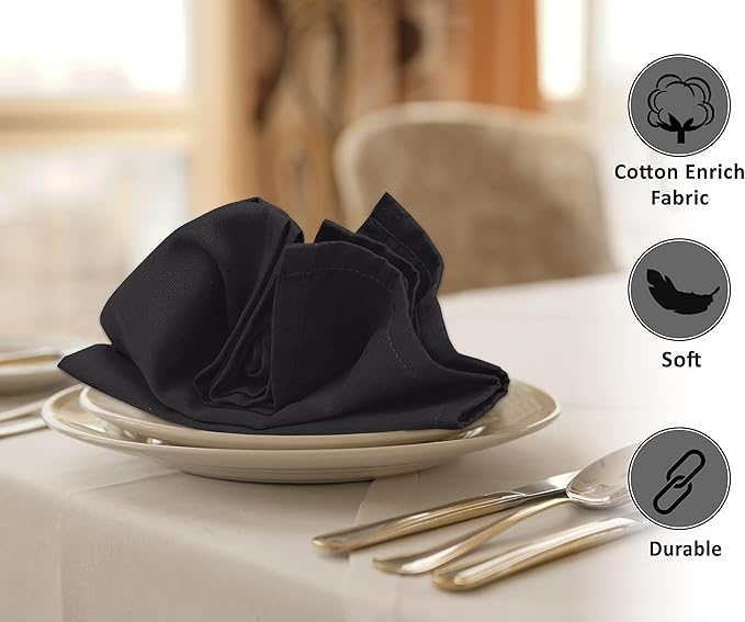 Ruvanti Cloth Napkins Set of 4, 18x18 Inches Napkins Cloth Washable, Soft, Durable, Absorbent, Cotton Blend. Table Dinner Napkins Cloth for Hotel, Lunch, Restaurant, Wedding Parties - Black