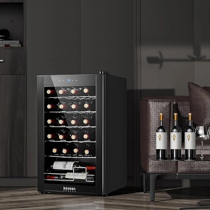 BODEGACOOLER Wine Cooler 24 Bottle for Home and Kitchen, Mini fridge for Bedroom,Wine Fridge with 41-64.4°F Digital Temperature Control,Small Freestanding Wine Refrigerator for Red, White & Champagne