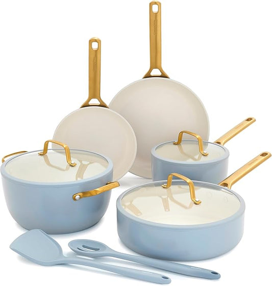 GreenPan Nonstick Reserve Pro 10 Piece Cookware Set, NSF Certified Ceramic, Hard Anodized PFAS-Free Pots & Pans Set with Lids, Stainless Steel Handles, Oven & Dishwasher Safe, Glacier Blue