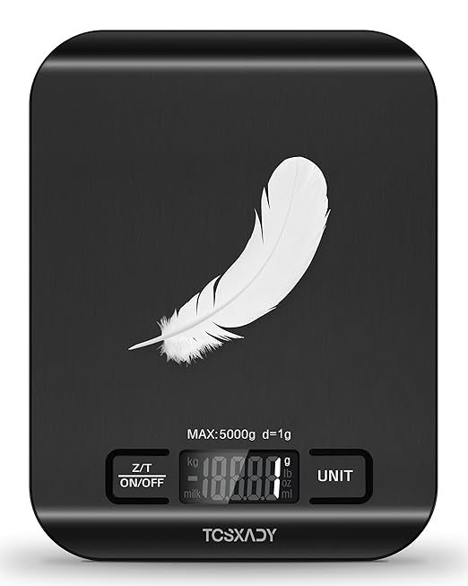 Food Scale, 11lb Digital Kitchen Scale with 6 Units LCD Display and Tare Function,Compact Design for Baking,Healthy Cooking,Meal Prep, 304 Stainless Steel Black