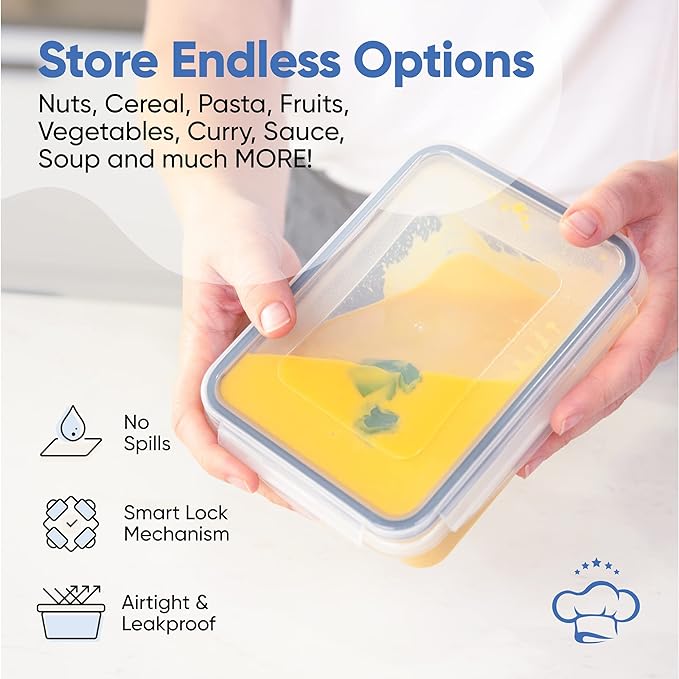 Chef's Path 32 Piece Airtight Food Storage Containers with Easy Snap Lids, 16 Containers and Lids, Stackable Kitchen and Pantry Canisters for Meal Prep and Food Storage - Transparent