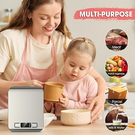 Mik-Nana Food Scale, 22lb Digital Kitchen Scale Weight Grams and Ounces for Baking Cooking Coffee Package Postage, 6 Units with Tare Function, LCD Display, Easy Clean Stainless Steel
