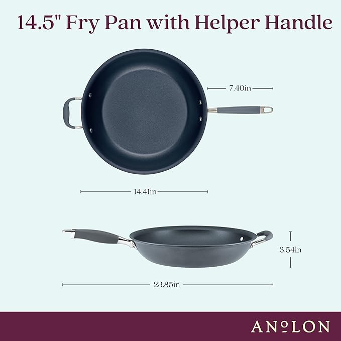 Anolon Advanced Home Hard Anodized Nonstick Frying Pan, 14.5 Inch – Large Skillet with Helper Handle, 14 Inch Nonstick Frying Pan, Durable Cookware - Moonstone