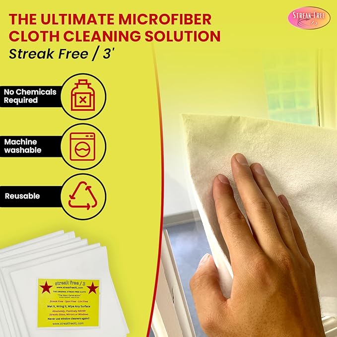 Microfiber Cleaning Cloth "As Seen On TV" 6 Pack - 16" X 16" Lint-Free Cloths for Glass, Window & Cars - Microfiber Towels for Streak Free Cleaning & Shine - Reusable Cleaning Rags - Just Use Water