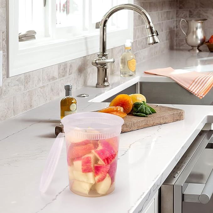 32oz Plastic Deli Food Storage Soup Containers with Airtight Lids, Extra-Thick, Slime, Soup, Leakproof,Stackable,Microwave/Freezer/Dishwasher Safe, BPA Free (24Pack)