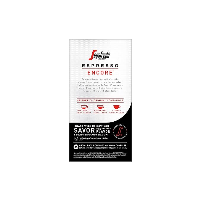 Segafredo Zanetti Espresso Capsules – Aluminum Pods for Nespresso Original Machines – Medium-Dark Roast Premium Espresso with a Rich Aroma – Balanced, Intensity 10 – Encore, 10 Count