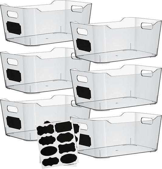 Plastic Clear Storage Bins with Labels, Home Freezer Refrigerator Pantry Organizers and Storage Containers Fridge Organizer Bins Kitchen Organization Cabinet Medicine Bin for organizing