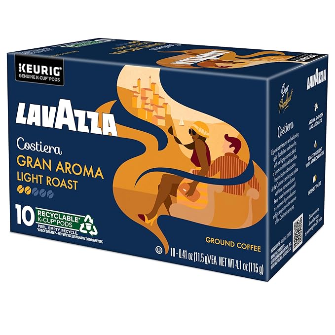 Lavazza Costiera Gran Aroma, Single-Serve Keurig K-Cup Pods, Light Roast Coffee, 60-Count Box (6 Packs of 10)