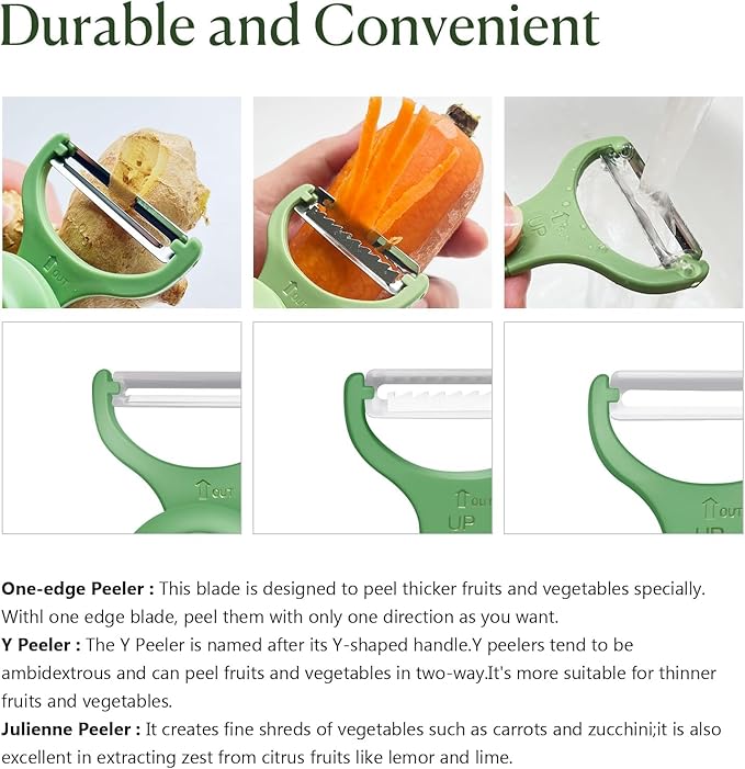 3-in-1 Electric Peeler | Auto Blade for Fruits/Vegetables | 3 Interchangeable Blades | Type-C Charging,Battery Capacity 1500 mAh | Kitchen, Travel, Camping