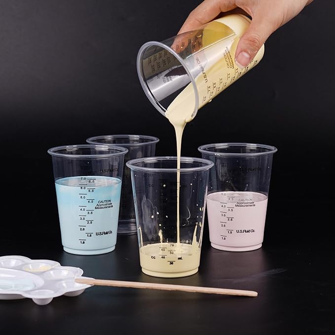 100-Pack Clear Plastic Measuring Cups – Graduated Disposable Mixing Cups for Paint, Resin, Epoxy & Kitchen Use | Durable, Leak-Resistant & Precise Cups for DIY, Crafts, Baking & Labs