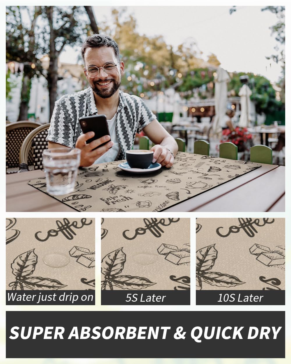 AMOAMI Coffee Mat Hide Stain Rubber Backed Absorbent Dish Drying Mat for Kitchen Counter - Fits Under Coffee Maker & Espresso Machine (16X24, MILK TEA)