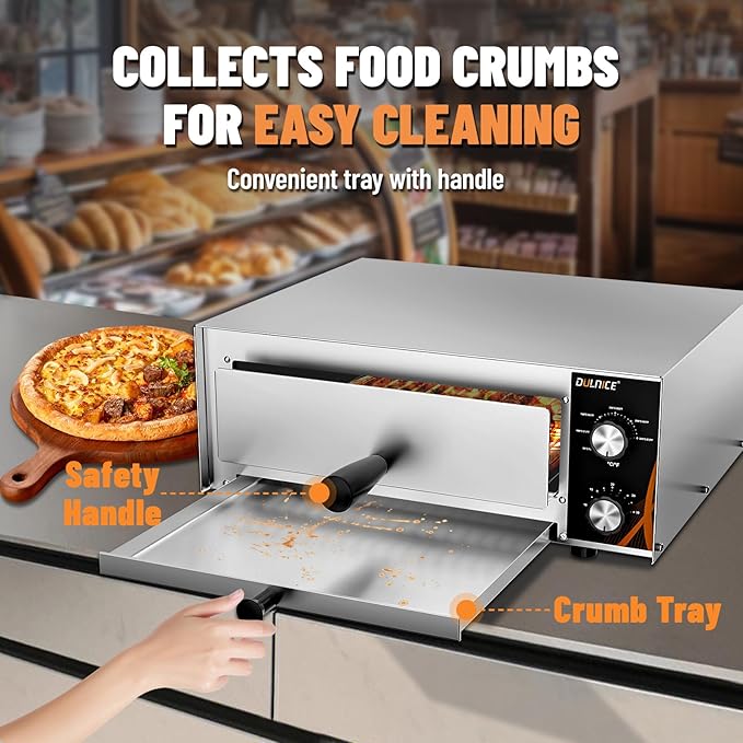 Electric Pizza Oven, 12" Countertop Pizza Oven Indoor with 30 Minute Timer, Stainless Steel Pizza Oven with Handle, Removable Pizza Tray, Commercial Pizza Maker for Restaurant, Home Party