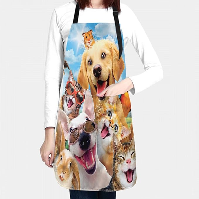 Funny Animal Apron with 2 Pockets Waterproof for Men Women Kitchen Garden Decor