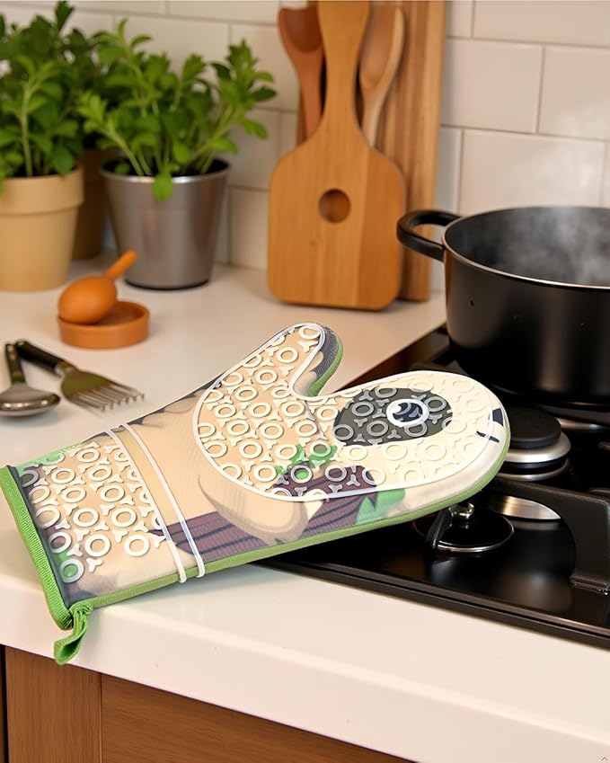 Sloth Oven Mitt Silicone Heat Resistant Glove - Chillin' Charlie Funny Animal Kitchen Accessories for Baking, Cooking & Gifts - Cute Sloth Kitchen Gadget with Fabric Lining