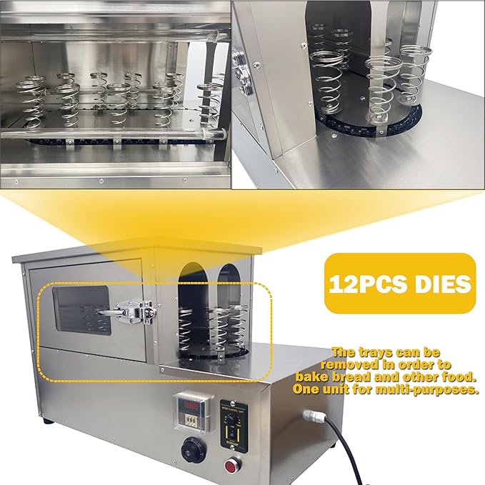 Stainless Steel Pizza Cone Oven with 12pcs Removable Bases Electric Rotational Countertop Pizza Oven 110V 2000W for Usage with Pizza Cone Making Machine