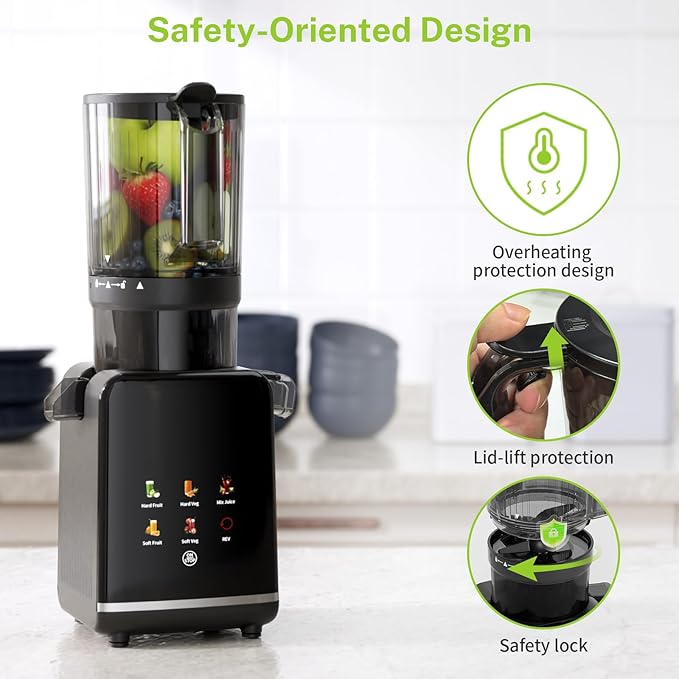 Kndko Cold Press Juicer, Juicer Machines with 4.35" Wide Feed Chute Juice Extractor Machine, Slow Masticating juicer for Whole Vegetables & Fruits, High Juice Yield, Easy to Operation & Clean
